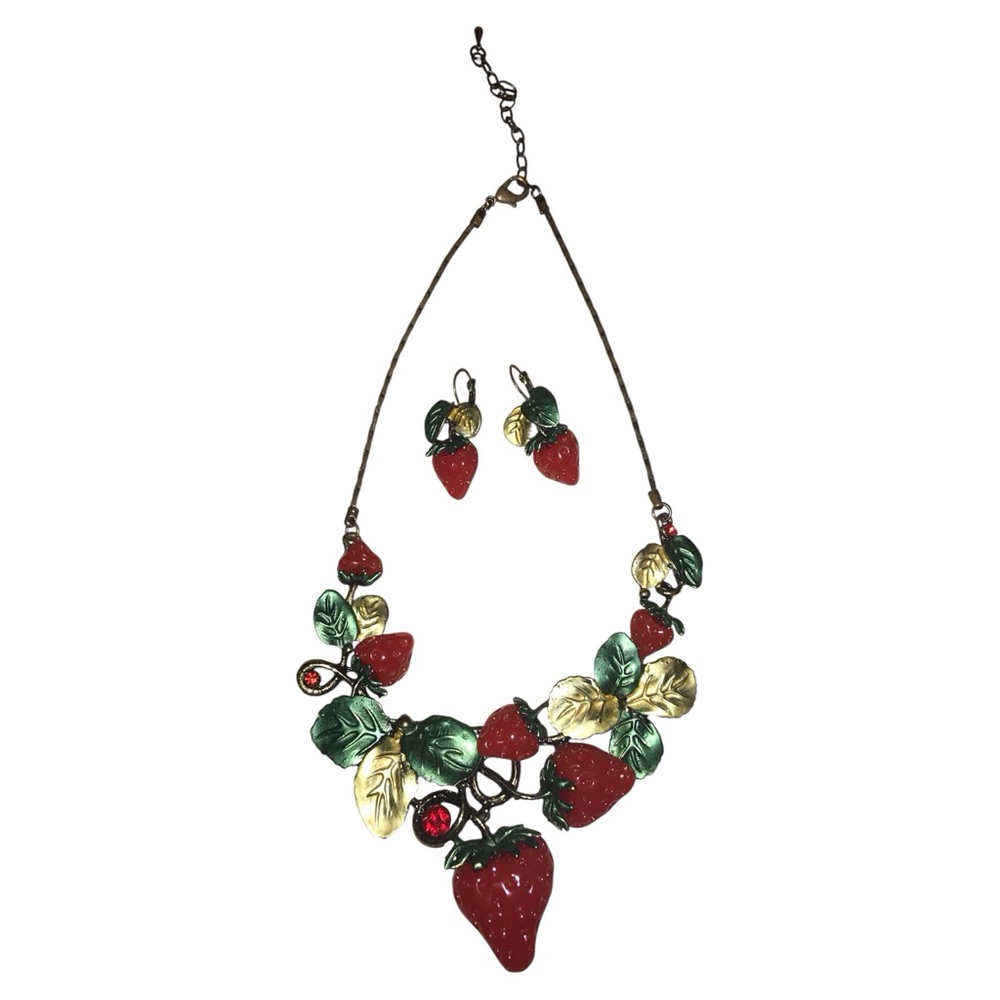 Vintage Vibrant Strawberry Necklace and Earring Set